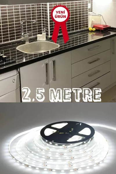 Белая светодиодная лента длиной 2,5 метра для кухонного шкафа с адаптером, выключателем и функцией «подключи и используй»