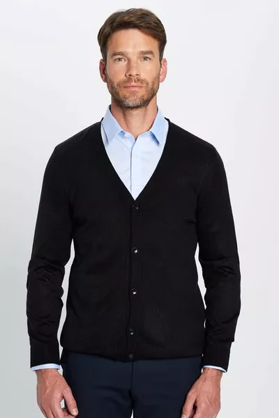 كارديغان رجالي بسحاب ضيق على الجسم، بأزرار، ناعم الملمس، مقاوم للوبر