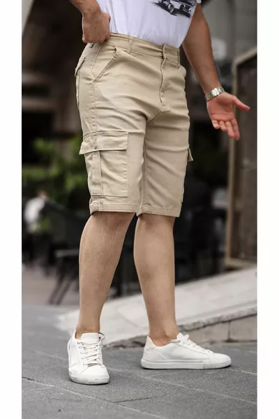 Creme Slim Fit None Denim Seitentasche Dehnbarer Stoff Jeans Cargo-Shorts für Herren