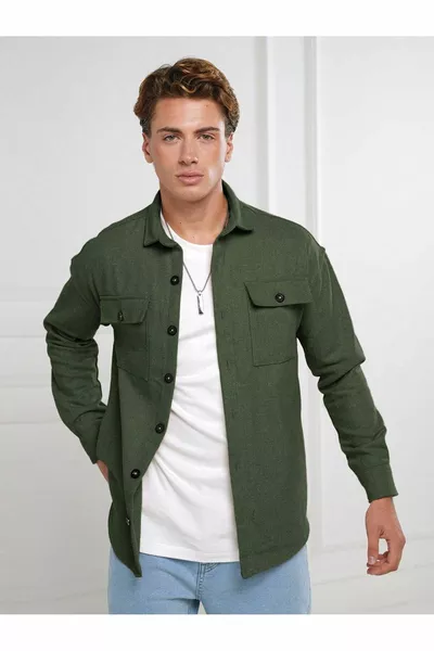 قميص ستر مع قماش من الصوف المحاك