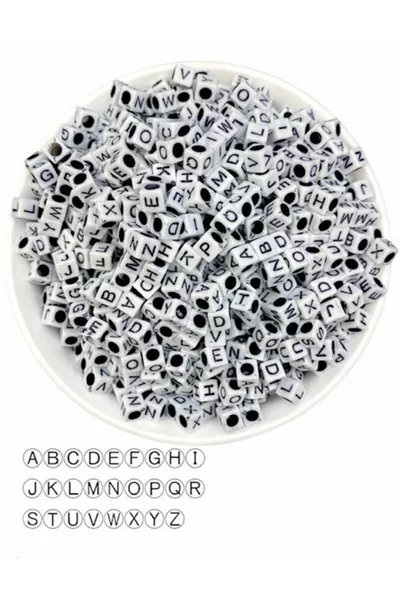  gr Perline Cubo Lettere Bianche con Nero 6mm, Perline Alfabeto mm (GR, ~ PEZZI)