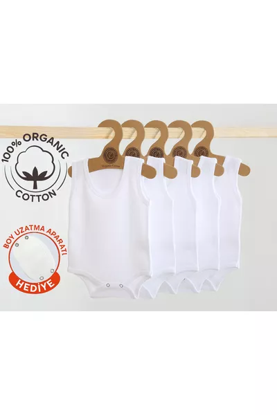 5'li Zıbın Boy Uzatma Aparatı Hediyeli Bebek Askılı Çıtçıtlı Body % Pamuk