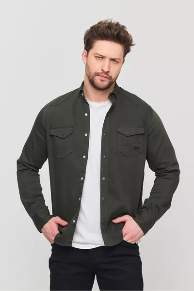 قميص جينز رجالي نحيف مقاس 5XL، لون زيتي، للوزن  كغ