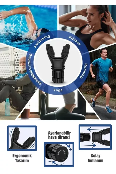 جهاز تمارين التنفس الأسود - جهاز مقاومة التنفس - لتقوية اللياقة وتطوير الرئتين