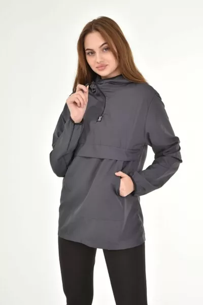 Impermeabile Unisex Grigio con Tasca a Marsupio Sottile