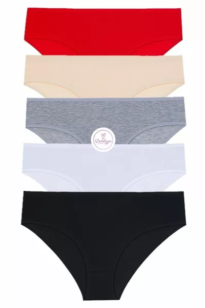 سراويل داخلية نسائية قطنية بلون واحد، 5 قطع