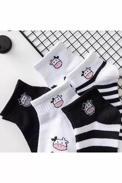 تصميم خاص بنقشة بقرة باللونين الأسود والأبيض للرجال والنساء، 5 أزواج