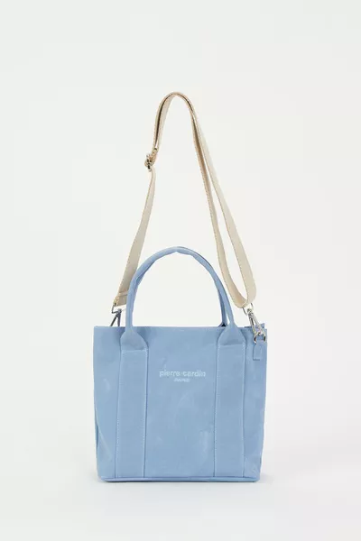 حقيبة كتف نسائية من القماش الأزرق الشمعي 