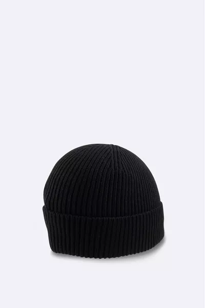 Men's Black Wool Blend Logo Ribbed Beanie 