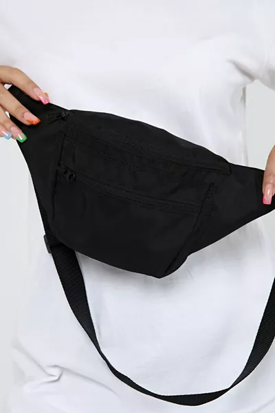 Waterproof Fabric Black Unisex Shoulder and Waist Bag with Strap