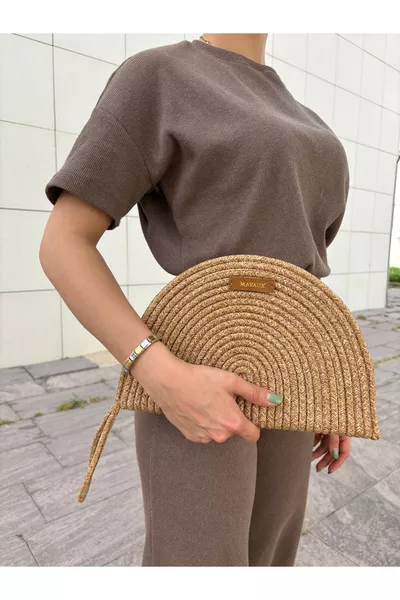 Moss Ritssluiting Stro Jute Vegan Clutch Tas