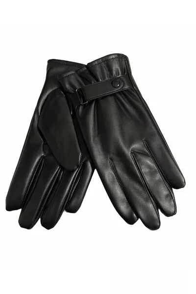 Button Detail Faux Fur Lined Leather Gloves