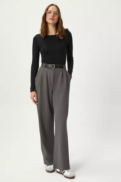 بنطال بالازو رمادي غامق مرن نسائي من رينا كيميرلي