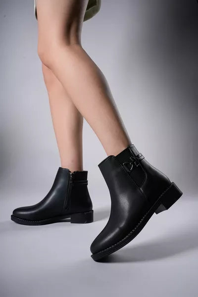 حذاء نسائي عالي Lhewiel  جلد أسود