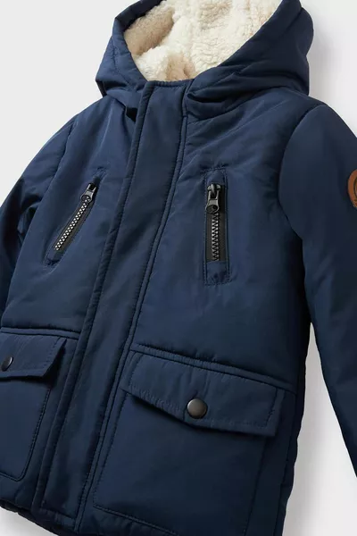 معطف مبطن من المخمل للرضع الأولاد بغطاء رأس مقاوم للماء WN