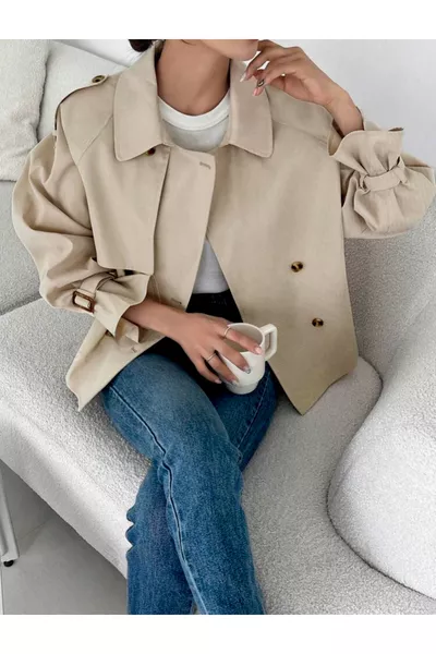 معطف ترنش قصير على طريقة راكبي الدراجات