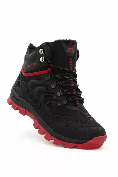 حذاء بوت رجالي أسود أحمر مقاوم للماء مع فرو من أكزينيكس