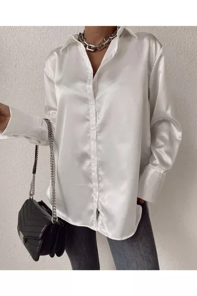 قميص نسائي أبيض من الساتان