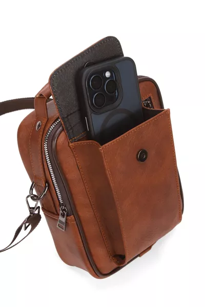 Vegan Leather Hand and Shoulder Bag, Crossbody Men's Bag, Black Daily Bag with Phone Compartment