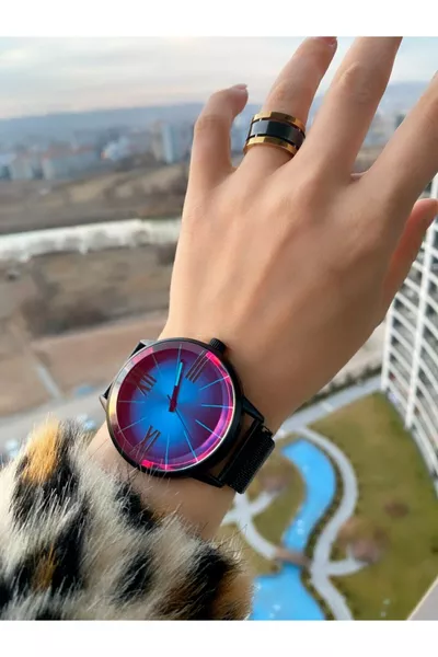 Unisex Uhr mit Magnetverschluss und Mesh-Armband aus Edelstahl