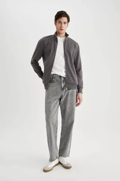 Comfort Regular Fit Losse Pasvorm Hoge Kraag Met Zak Basis Effen Rits Sweatshirt SP