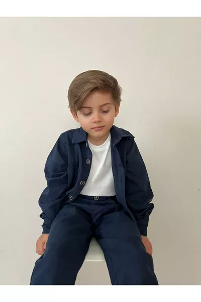 Мъжко детско комплект от 3 части с тениска, памучна риза и панталон