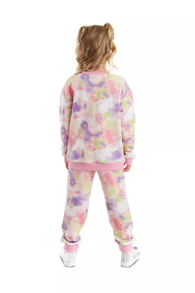 Unicorn Batik Patterned Kangaroo Pocket Girls' Tracksuit Set
