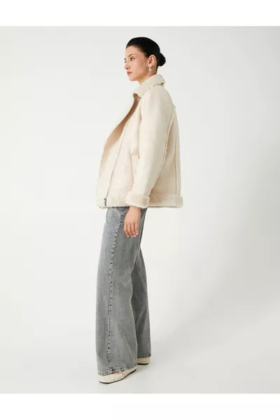 Faux Leather Biker Jacket with Zippered Pockets, Relaxed Fit, and Faux Fur Collar Detail