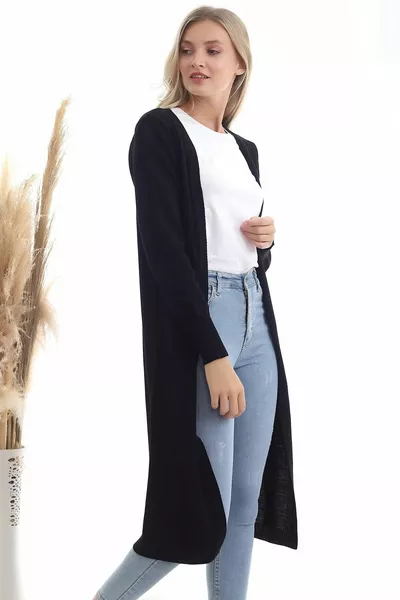 Women's Black Seasonal Long Knit Cardigan