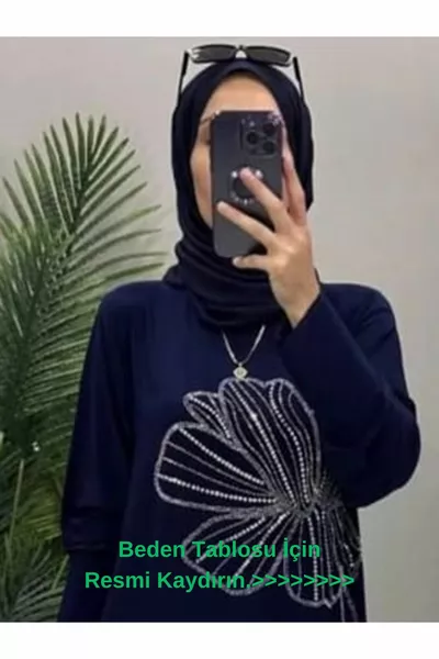 Abito da donna Sandy Lacivert Nursema Taglia grande Abito lungo da cerimonia con dettagli in pietra Abito coprente