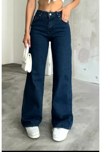 Pantalon palazzo en jean Luiss bleu marine avec stretch et taille très haute. (très haute)