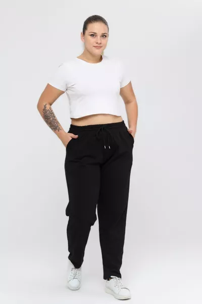 Plus Size High-Waist Comfort Model Sweatpants with Elastic Waist, Two Pockets, Stretchy, Suitable for All Seasons