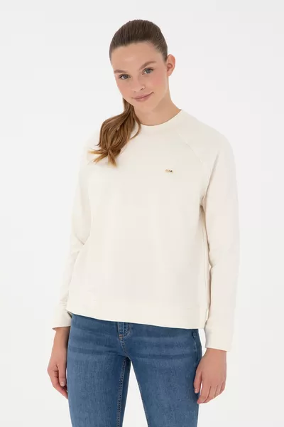 Kadın Krem Bisiklet Yaka Sweatshirt 