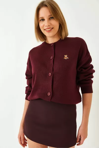 Women's Teddy Embroidered Buttoned Knit Cardigan  