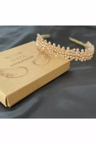 Gold Crystal Stone Tiara, Engagement Wedding Hair Accessory