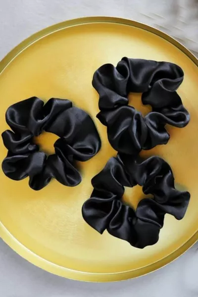 Women's 6-Piece Black Satin Hair Tie Set