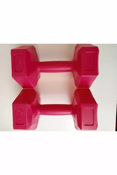 مجموعة أثقال دامبل فوشيا مغلفة بالفينيل مربعة الشكل 2 كجم × 2 قطعة