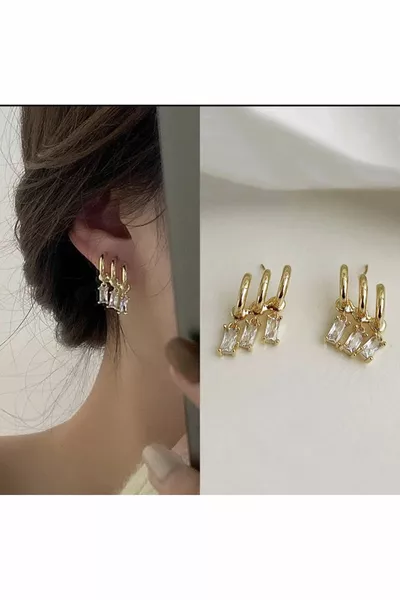 Imported Steel Single Hole Multi-View Pendant Stone Gold Color Earrings