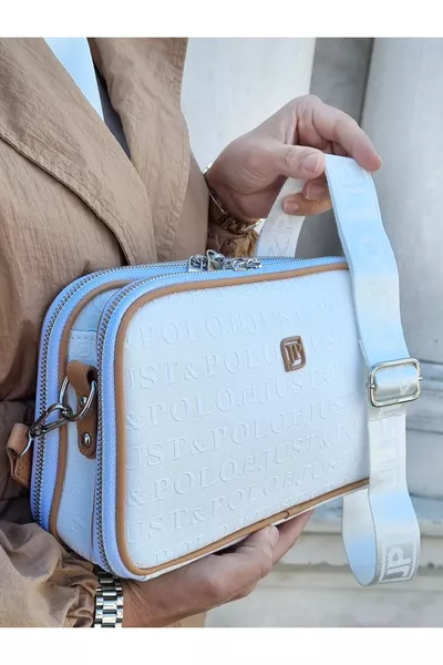 Set originale Justpolo di borsa e portafoglio bianco a 5 scomparti, borsa a spalla e tracolla