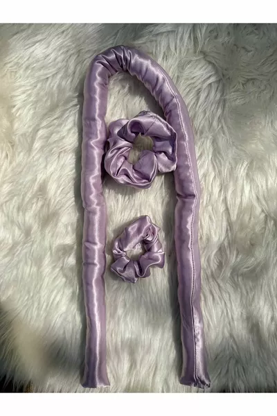Ensemble de coiffure pour cheveux femme violet, sans chaleur, avec bigoudis et pinces satin