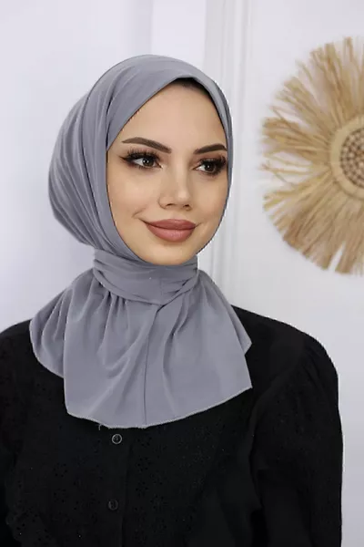 Hijab Bonnet à Pression pour Femme Voilée, Foulard Prêt à Porter _Gris Fumé