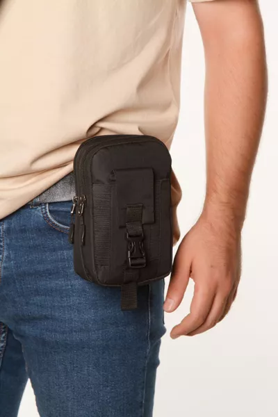 Men's Black Water-Resistant Tactical Belt Bag with Phone Compartment (Outdoor, Work) ( cm)