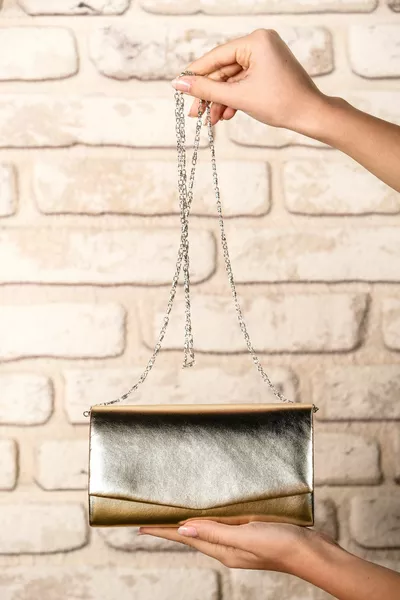 Women's Gold Patent Leather Mini Box Shoulder Evening Bag