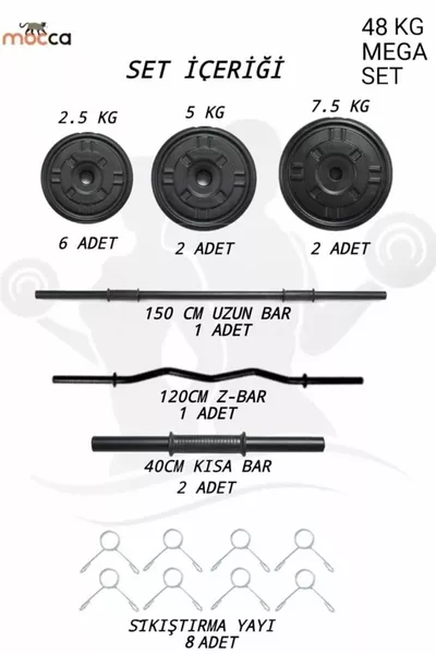 Kg Z-Bar Megaset Barbell Set and Dumbbell Set, Weight Set, Fitness Set