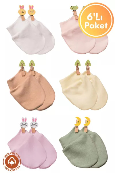 Унисекс бебешки ръкавички за новородени от органичен памук, комплект от 6 чифта