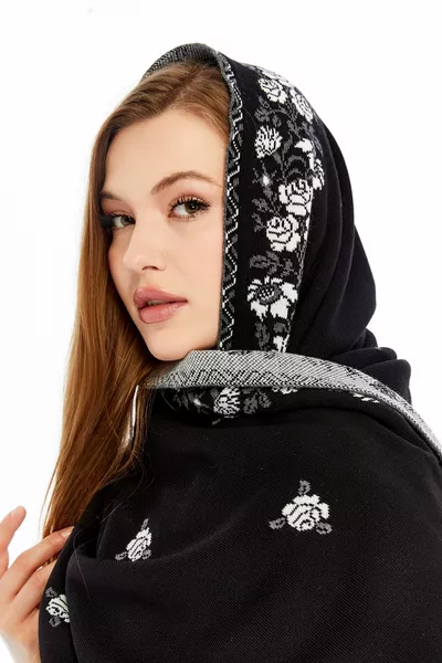 نموذج غوللي عظم أسود، شال صوف، صوف، محاك، شال، نساء، شباب، شال للأمهات