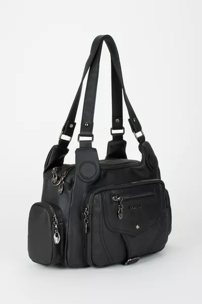 Borsa Donna Nera da Spalla e a Braccio con Molte Tasche