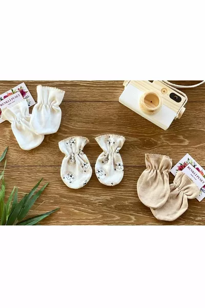 3-Piece Organic Cotton Jersey Baby Mittens Set Lion