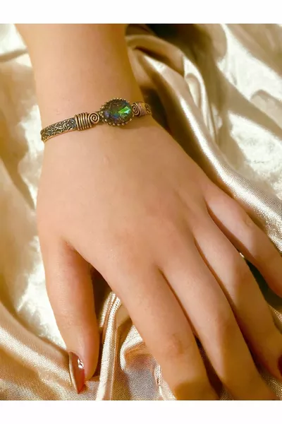 Mystic topaz stone, pure copper anti-allergic bracelet