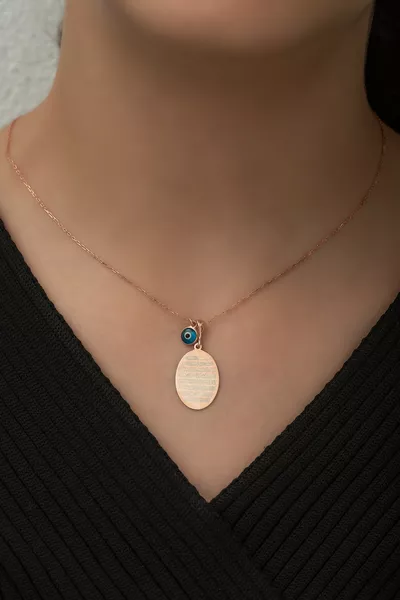 Adjustable Silver Plate Oval Ayetel Kürsi Necklace Women’s Silver Necklace